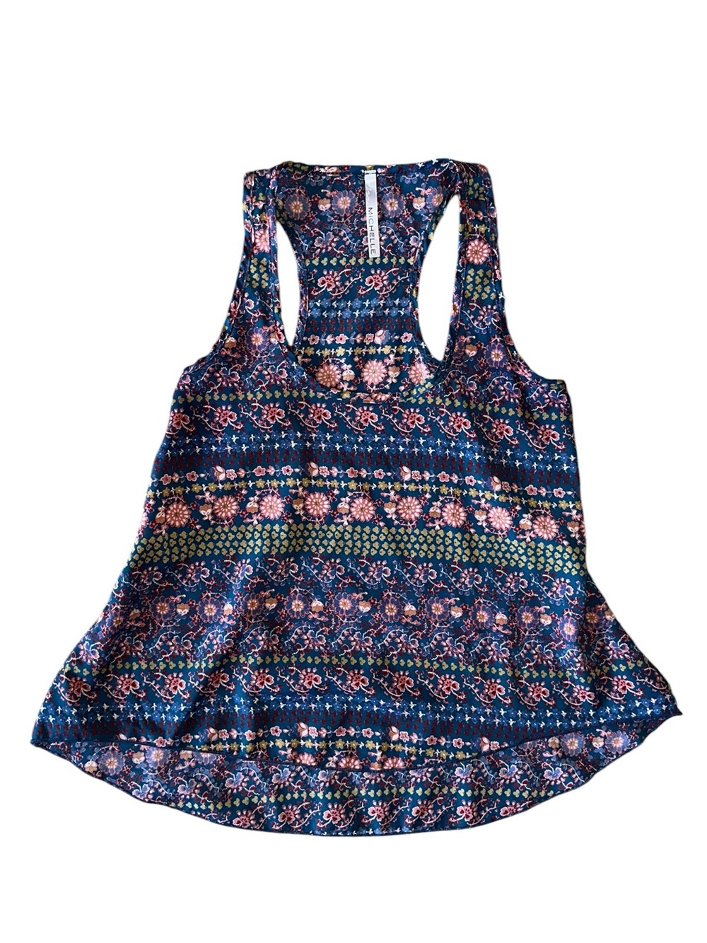 Michele Navy Floral Racerback Tank with Pink & Green Accents